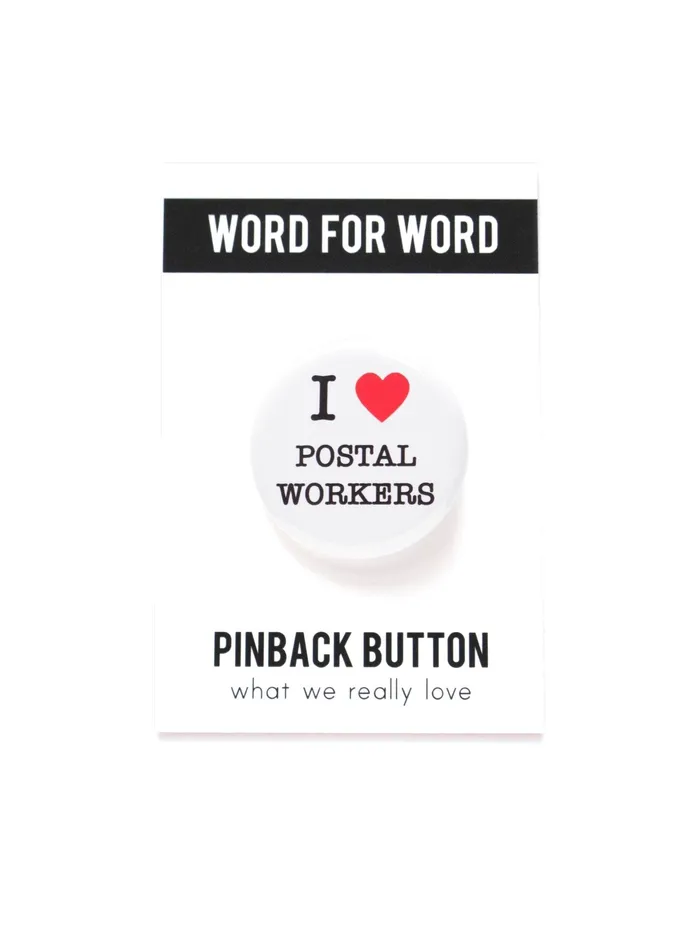 Necklaces Word for Word Factory I HEART POSTAL WORKERS pinback button