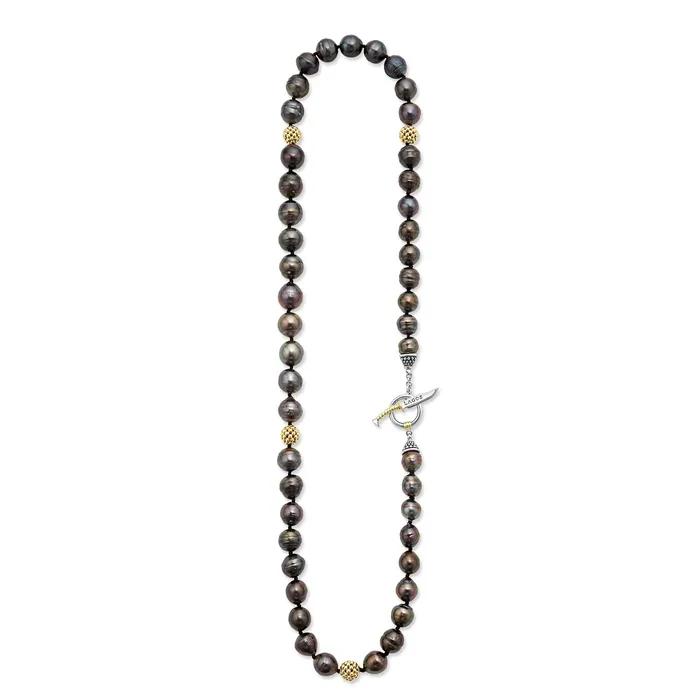Anthem Tahitian Black Pearl Gold Station Bead Necklace LAGOS Necklaces