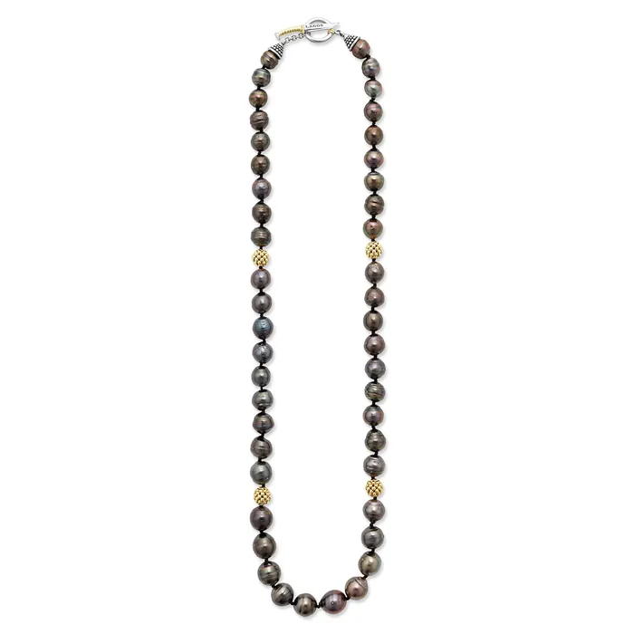 Anthem Tahitian Black Pearl Gold Station Bead Necklace LAGOS Necklaces