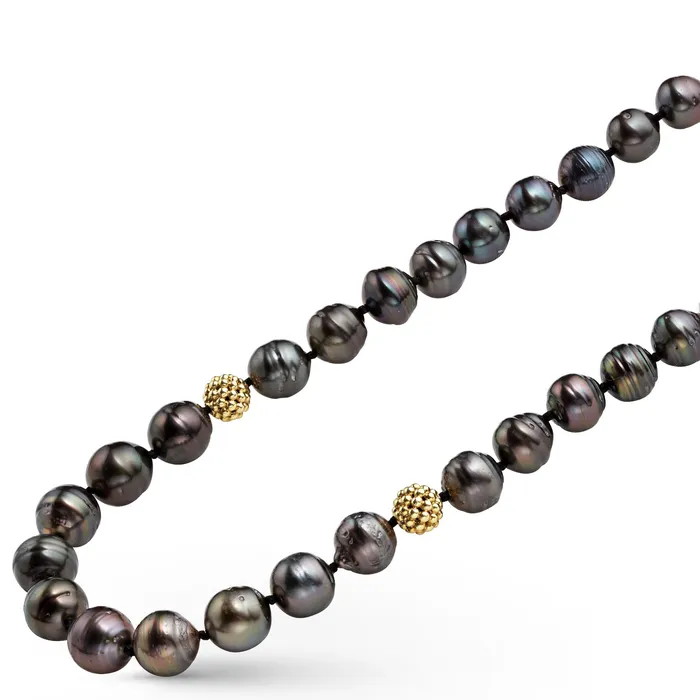 Anthem Tahitian Black Pearl Gold Station Bead Necklace LAGOS Necklaces
