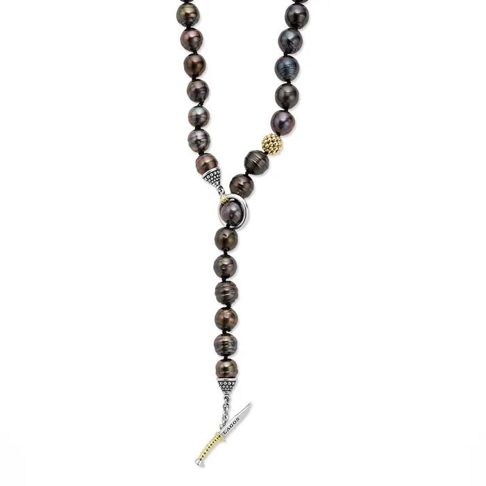 Anthem Tahitian Black Pearl Gold Station Bead Necklace LAGOS Necklaces