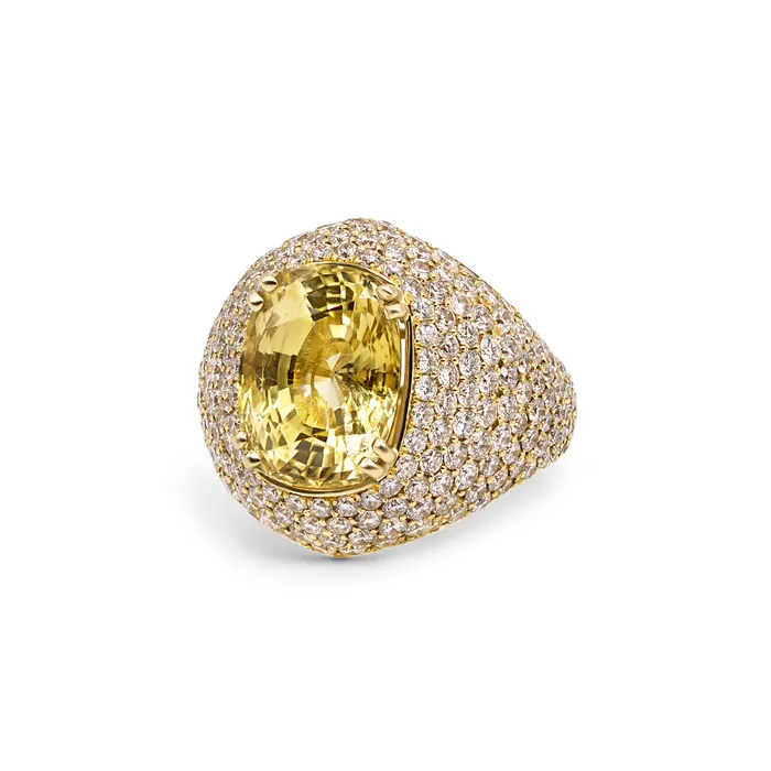 Rings Cushion Cut Yellow Sapphire Diamond Dome Ring Polachecks Collection Rings Cushion Cut Yellow Sapphire Diamond Dome Ring Polachecks Collection