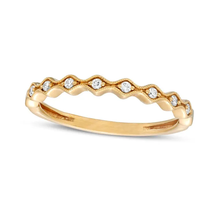 007 CT TW Natural Diamond Wave Stackable Band in Solid 10K Yellow Gold Goldia Rings 007 CT TW Natural Diamond Wave Stackable Band in Solid 10K Yellow Gold Goldia Rings