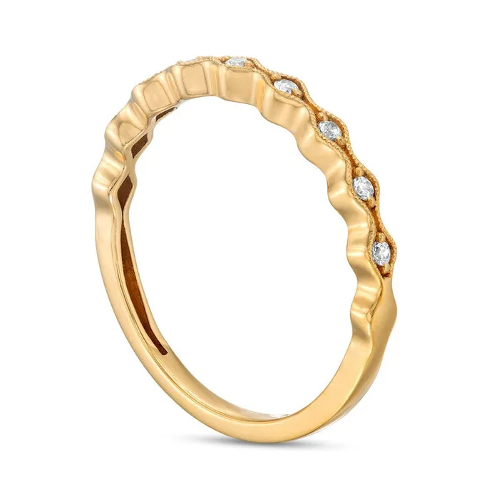 007 CT TW Natural Diamond Wave Stackable Band in Solid 10K Yellow Gold Goldia Rings 007 CT TW Natural Diamond Wave Stackable Band in Solid 10K Yellow Gold Goldia Rings