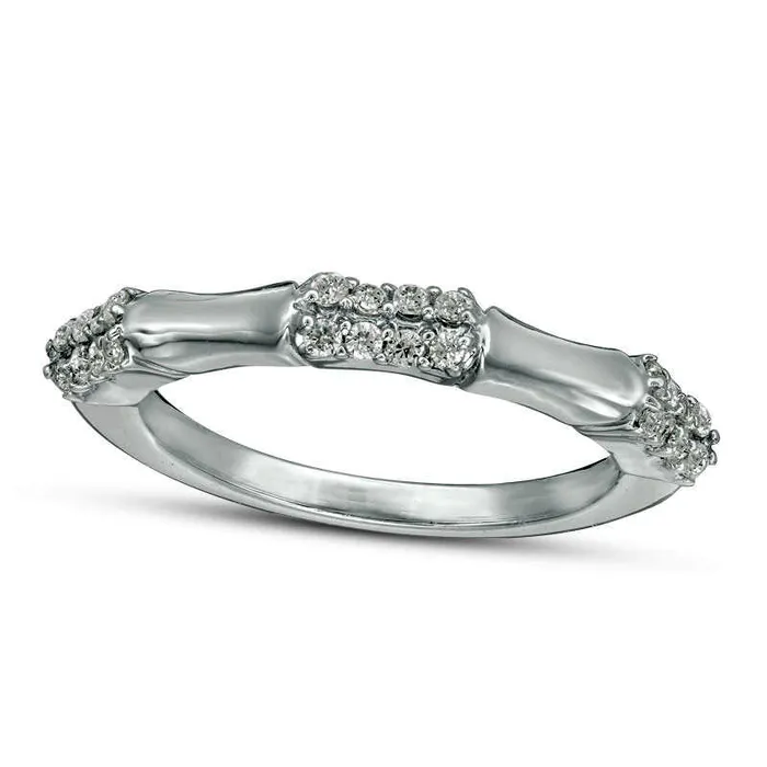 025 CT TW Natural Diamond Station Bamboo Band in Solid 10K White Gold Goldia Rings 025 CT TW Natural Diamond Station Bamboo Band in Solid 10K White Gold Goldia Rings