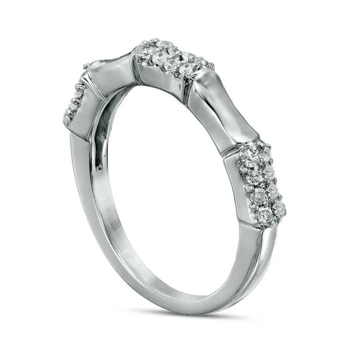 025 CT TW Natural Diamond Station Bamboo Band in Solid 10K White Gold Goldia Rings 025 CT TW Natural Diamond Station Bamboo Band in Solid 10K White Gold Goldia Rings