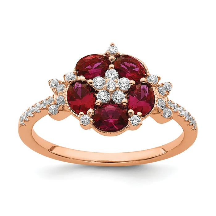 14K Rose Gold Lab Grown Diamond VSSI G CreatedRuby Floral Ring Goldia Rings