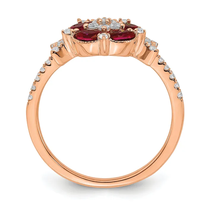 14K Rose Gold Lab Grown Diamond VSSI G CreatedRuby Floral Ring Goldia Rings