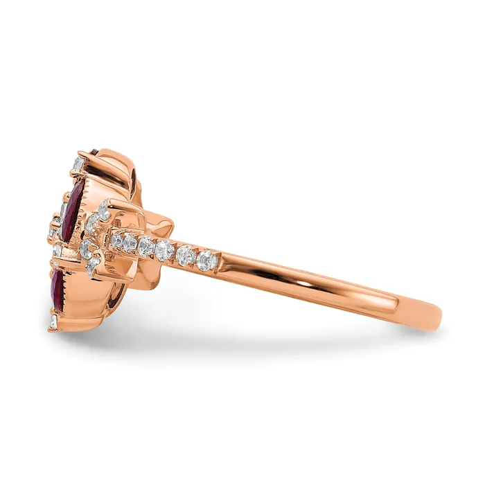 14K Rose Gold Lab Grown Diamond VSSI G CreatedRuby Floral Ring Goldia Rings