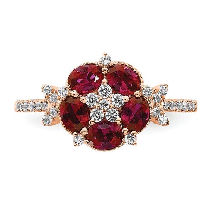 14K Rose Gold Lab Grown Diamond VSSI G CreatedRuby Floral Ring Goldia Rings