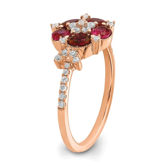 14K Rose Gold Lab Grown Diamond VSSI G CreatedRuby Floral Ring Goldia Rings