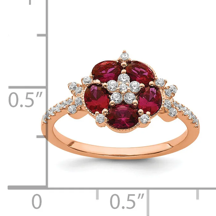 14K Rose Gold Lab Grown Diamond VSSI G CreatedRuby Floral Ring Goldia Rings