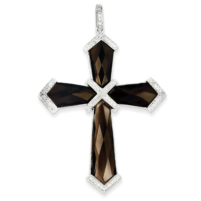 14k White Gold Diamond and Smoky Quartz Cross Pendant Goldiacom Necklaces 14k White Gold Diamond and Smoky Quartz Cross Pendant Goldiacom Necklaces