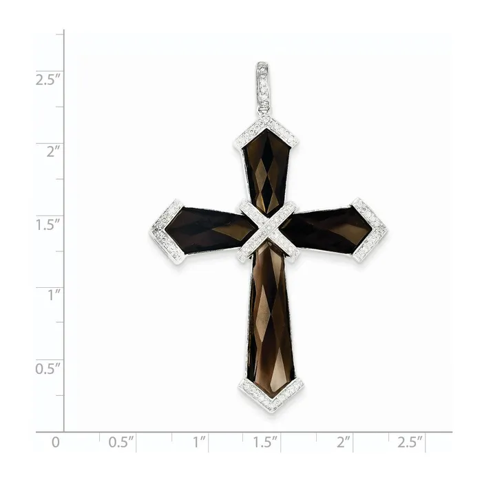 14k White Gold Diamond and Smoky Quartz Cross Pendant Goldiacom Necklaces