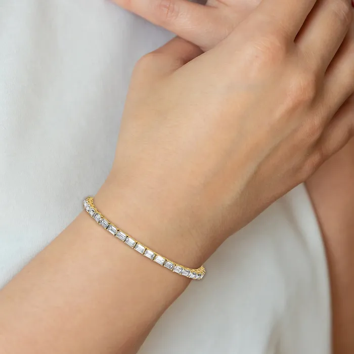 14k Yellow Gold 10 Ct Lab Grown Diamond VSSI G Emerald Tennis Bracelet Goldia Bracelets