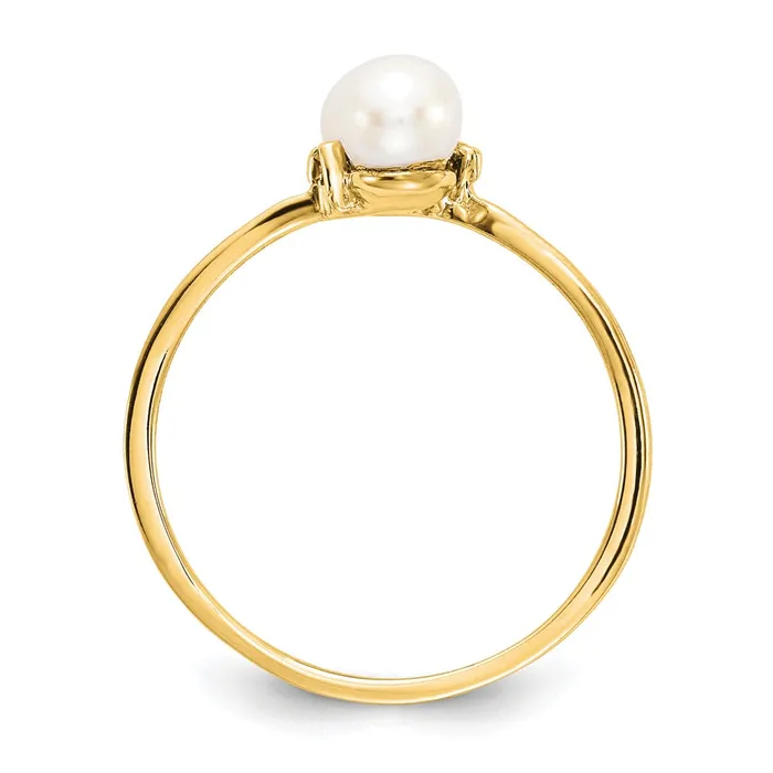 14K Yellow Gold 4mm FW Cultured Pearl A Real Diamond ring Goldia Rings