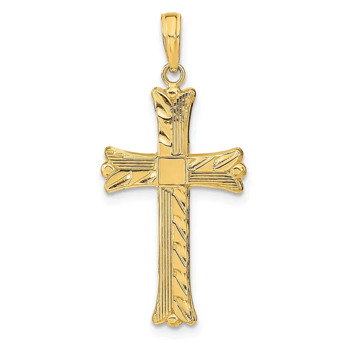 14k Yellow Gold Textured wSquare Center Cross Pendant Goldia Necklaces