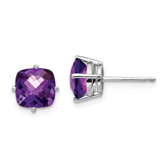 Earrings Goldia 14k White Gold 7x7mm Cushion Amethyst Checker Earring