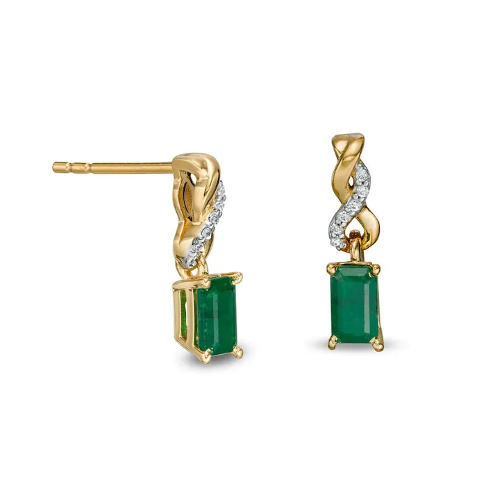 Earrings Goldia EmeraldCut Emerald and Diamond Accent Twist Drop Earrings in 14K Gold Earrings Goldia EmeraldCut Emerald and Diamond Accent Twist Drop Earrings in 14K Gold