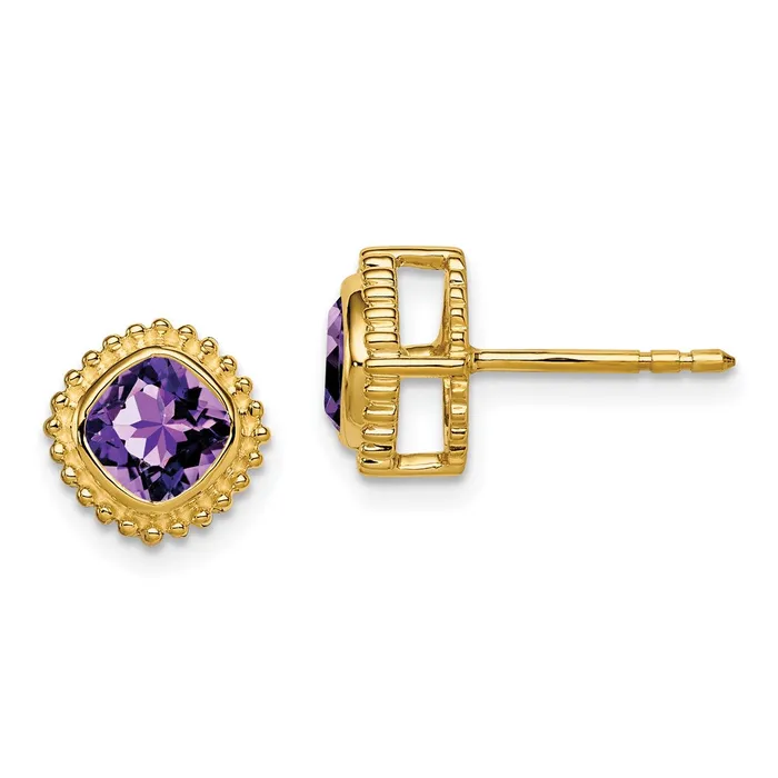 Earrings Goldia Solid 14k Yellow Gold Cushion Simulated Amethyst Earrings Earrings Goldia Solid 14k Yellow Gold Cushion Simulated Amethyst Earrings