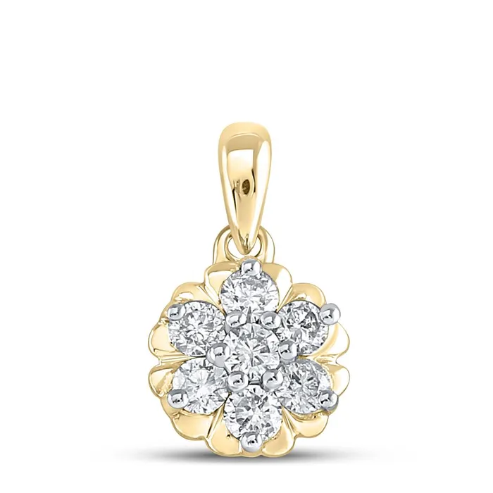 gndatlanta 10k Yellow Gold Round Diamond Flower Cluster Pendant 13 Cttw Necklaces gndatlanta 10k Yellow Gold Round Diamond Flower Cluster Pendant 13 Cttw Necklaces