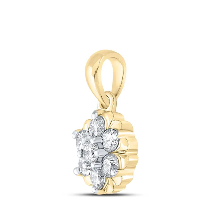 gndatlanta 10k Yellow Gold Round Diamond Flower Cluster Pendant 13 Cttw Necklaces
