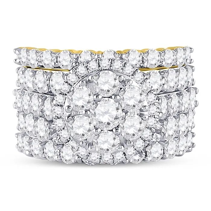 gndatlanta 14k Yellow Gold Round Diamond Cluster Bridal Wedding Ring Set 5 Cttw Rings