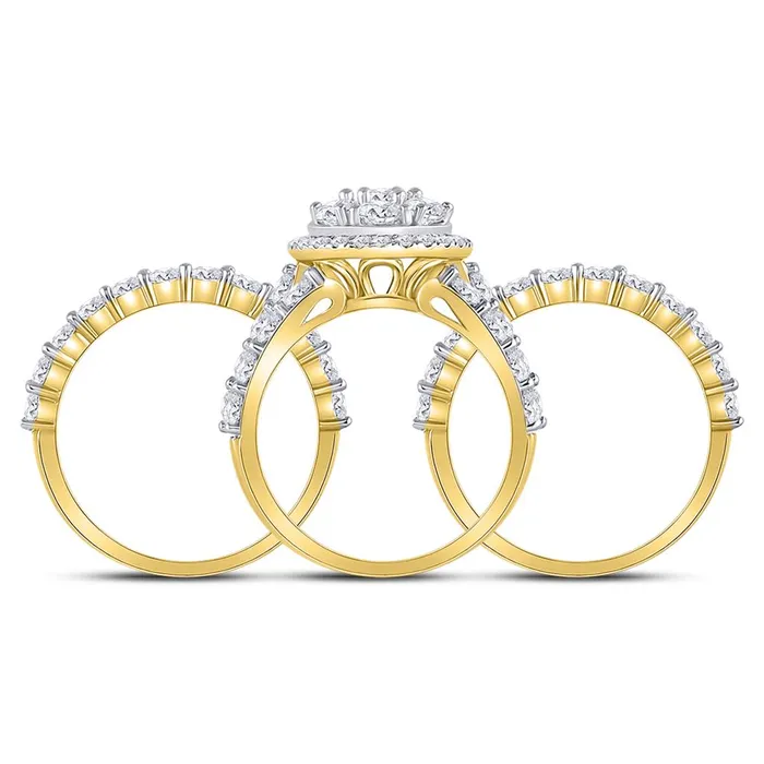 gndatlanta 14k Yellow Gold Round Diamond Cluster Bridal Wedding Ring Set 5 Cttw Rings