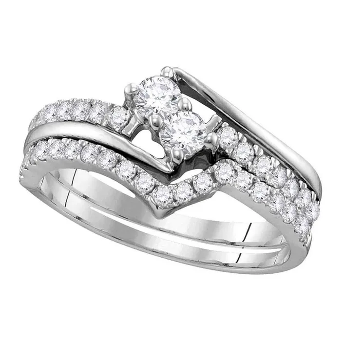 gndatlanta Rings 14k White Gold Diamond 2stone Bridal Wedding Ring Set 12 Cttw gndatlanta Rings 14k White Gold Diamond 2stone Bridal Wedding Ring Set 12 Cttw
