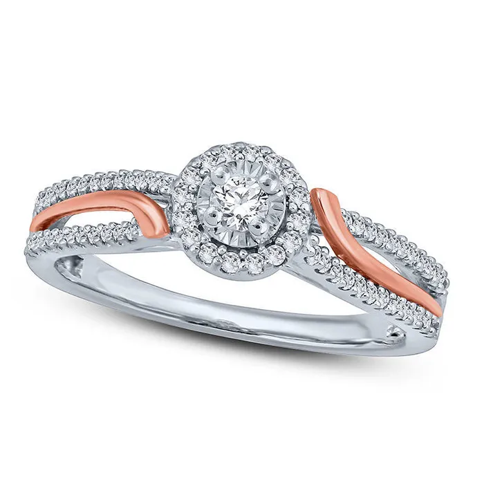 Goldia 025 CT TW Natural Diamond Frame Bypass Promise Ring in Solid 10K TwoTone Gold Rings Goldia 025 CT TW Natural Diamond Frame Bypass Promise Ring in Solid 10K TwoTone Gold Rings