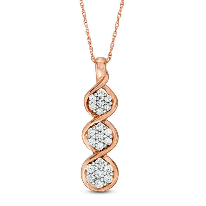 Goldia 033 CT TW Composite Natural Diamond Triple Drop Pendant in 10K Rose Gold Earrings Goldia 033 CT TW Composite Natural Diamond Triple Drop Pendant in 10K Rose Gold Earrings