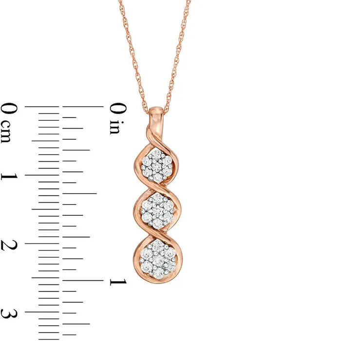 Goldia 033 CT TW Composite Natural Diamond Triple Drop Pendant in 10K Rose Gold Earrings Goldia 033 CT TW Composite Natural Diamond Triple Drop Pendant in 10K Rose Gold Earrings