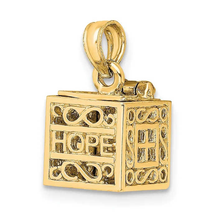 Goldia 14k Yellow Gold 3D Faith and Hope Prayer Box Charm Charm Necklaces