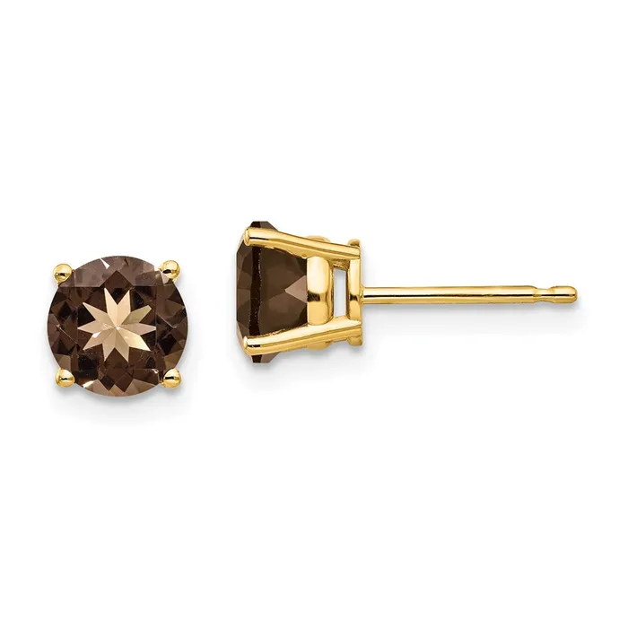Goldia 14k Yellow Gold 6mm Round Smok Yellow Gold Quartz Earrings Earrings