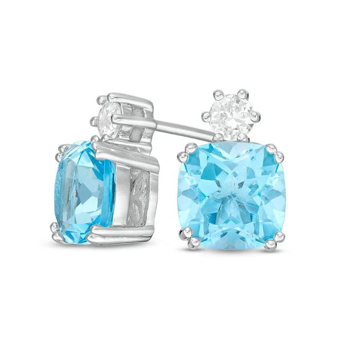 Goldia 70mm CushionCut Swiss Blue Topaz and LabCreated White Sapphire Stud Earrings in Sterling Silver Earrings Goldia 70mm CushionCut Swiss Blue Topaz and LabCreated White Sapphire Stud Earrings in Sterling Silver Earrings