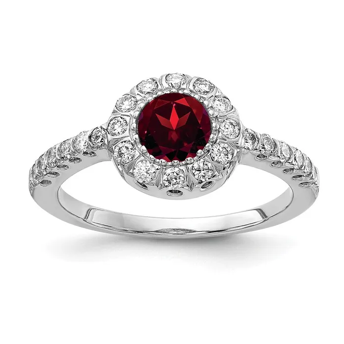 Goldiacom Rings 14k White Gold 5mm Garnet AAA Real Diamond ring