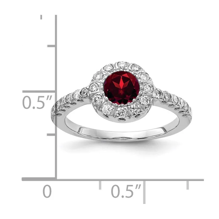 Goldiacom Rings 14k White Gold 5mm Garnet AAA Real Diamond ring