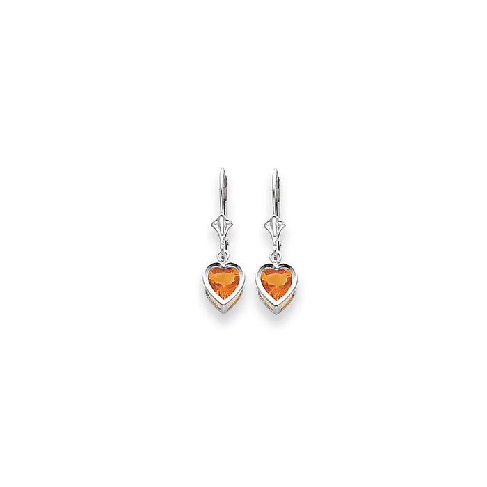 Goldia Earrings 14k White Gold 6mm Heart Citrine Earrings