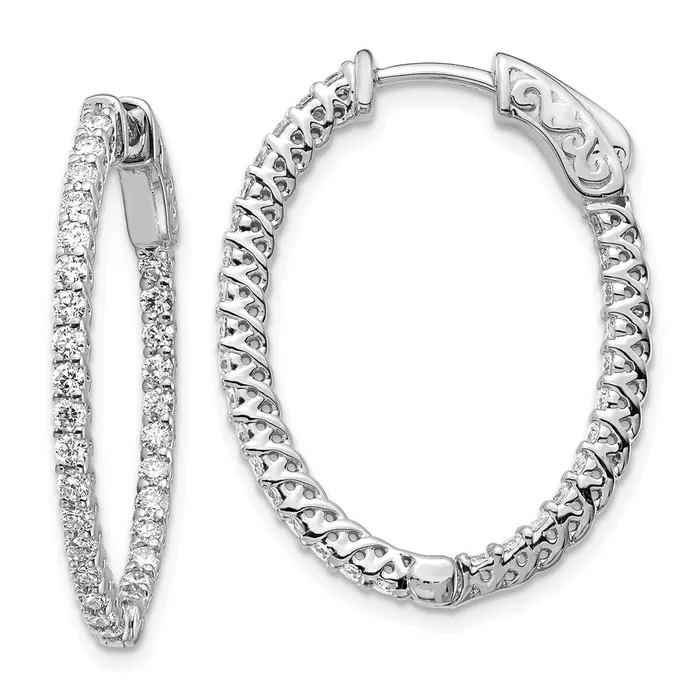 Goldia Earrings 14k White Gold Diamond Oval Hoop wSafety Clasp Earrings Goldia Earrings 14k White Gold Diamond Oval Hoop wSafety Clasp Earrings