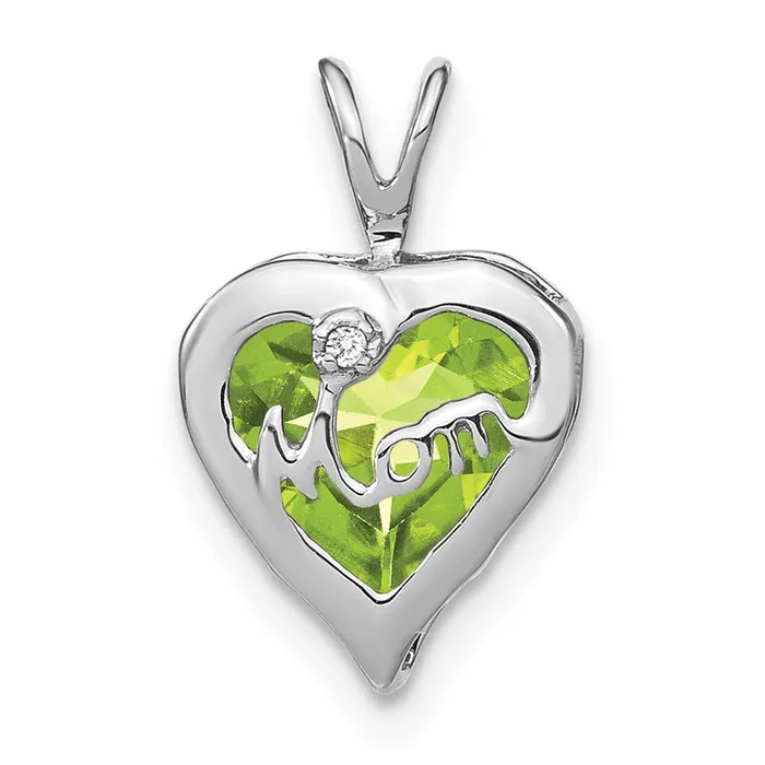 Goldia Necklaces 14k White Gold Peridot and Real Diamond MOM Heart Pendant
