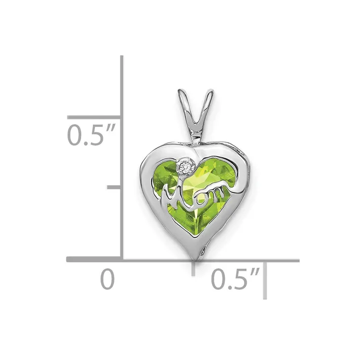 Goldia Necklaces 14k White Gold Peridot and Real Diamond MOM Heart Pendant
