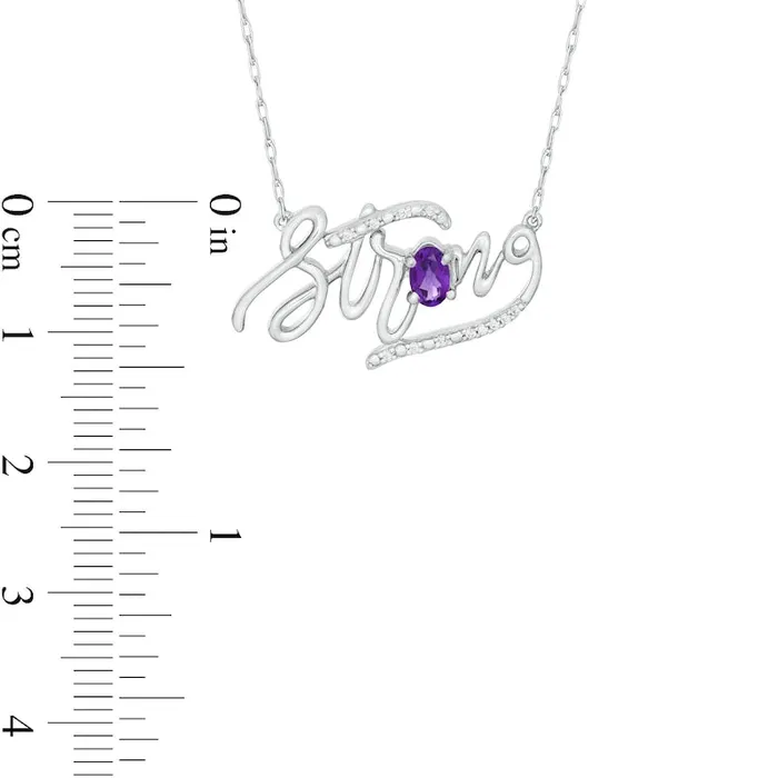 Goldia Necklaces Oval Amethyst and Natural Diamond Accent Strong Script Necklace in Sterling Silver Goldia Necklaces Oval Amethyst and Natural Diamond Accent Strong Script Necklace in Sterling Silver