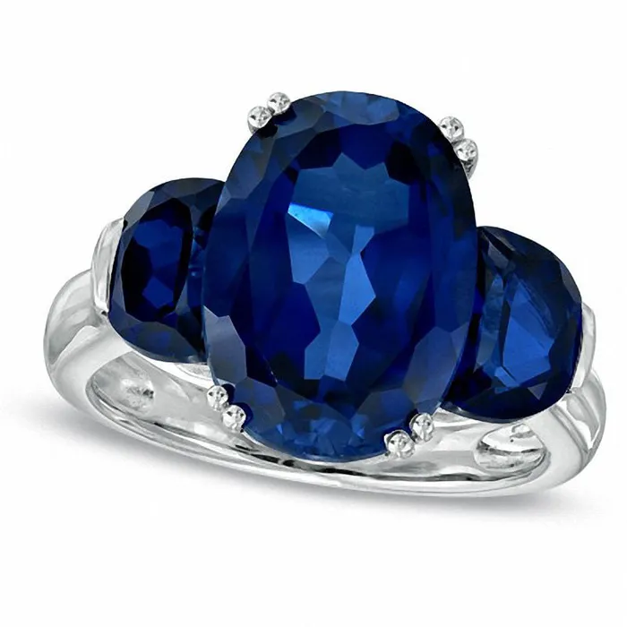 Goldia Oval LabCreated Blue Sapphire Three Stone Ring in Sterling Silver Rings Goldia Oval LabCreated Blue Sapphire Three Stone Ring in Sterling Silver Rings