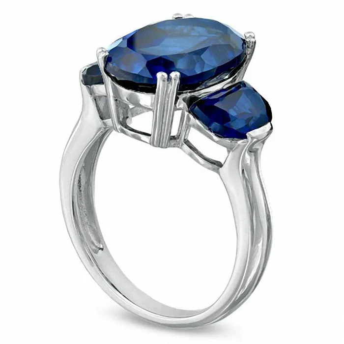Goldia Oval LabCreated Blue Sapphire Three Stone Ring in Sterling Silver Rings Goldia Oval LabCreated Blue Sapphire Three Stone Ring in Sterling Silver Rings