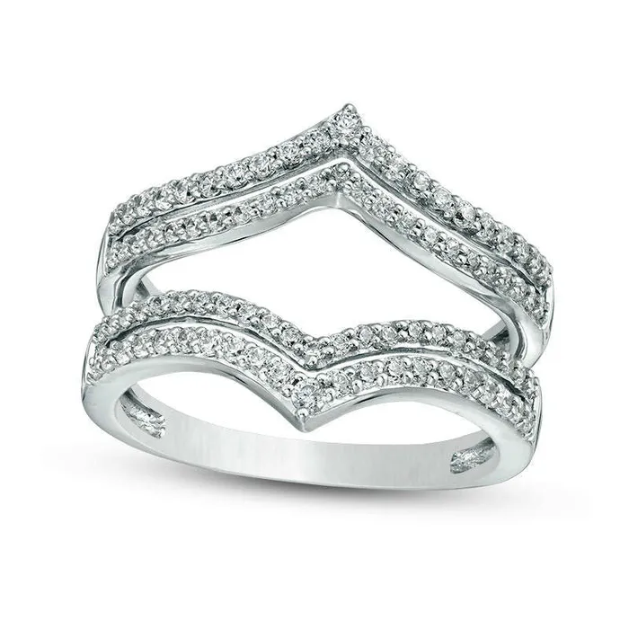 Goldia Rings 050 CT TW Natural Clarity Enhanced Diamond Double Row Chevron Ring Solitaire Enhancer in Solid 10K White Gold Goldia Rings 050 CT TW Natural Clarity Enhanced Diamond Double Row Chevron Ring Solitaire Enhancer in Solid 10K White Gold
