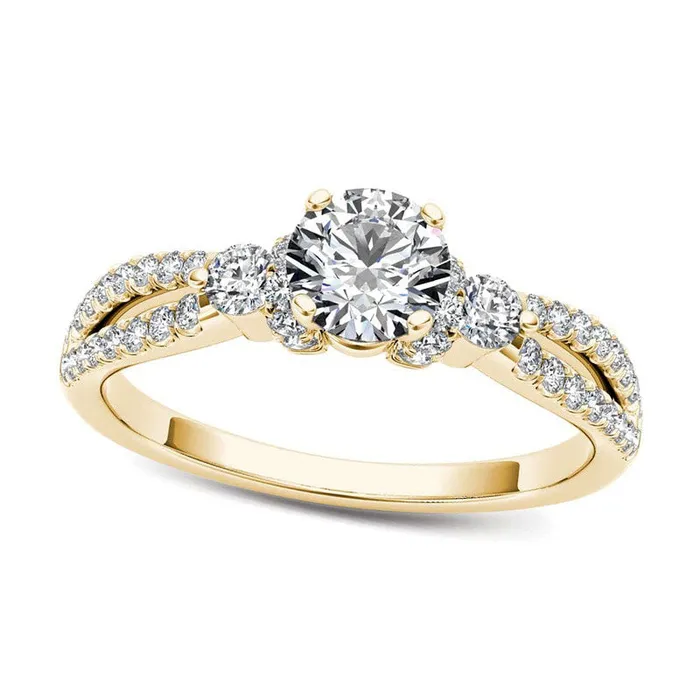 Goldia Rings 10 CT TW Natural Diamond Collared Split Shank Engagement Ring in Solid 14K Gold Goldia Rings 10 CT TW Natural Diamond Collared Split Shank Engagement Ring in Solid 14K Gold
