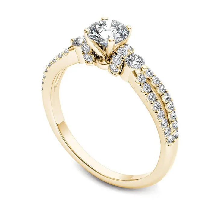 Goldia Rings 10 CT TW Natural Diamond Collared Split Shank Engagement Ring in Solid 14K Gold Goldia Rings 10 CT TW Natural Diamond Collared Split Shank Engagement Ring in Solid 14K Gold
