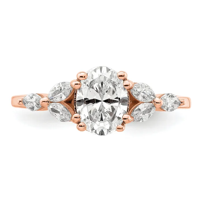 Goldia Rings 100ct CZ Solid Real 14k Rose Polish 1ct Oval Engagement Dia Ring