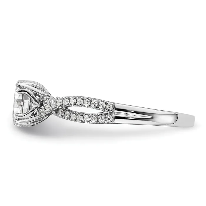 Goldia Rings 100ct CZ Solid Real 14k White Polish Criss Cross 1ct Round Eng Dia Ring