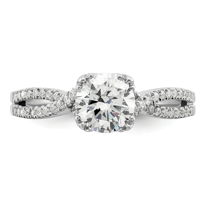 Goldia Rings 100ct CZ Solid Real 14k White Polish Criss Cross 1ct Round Eng Dia Ring
